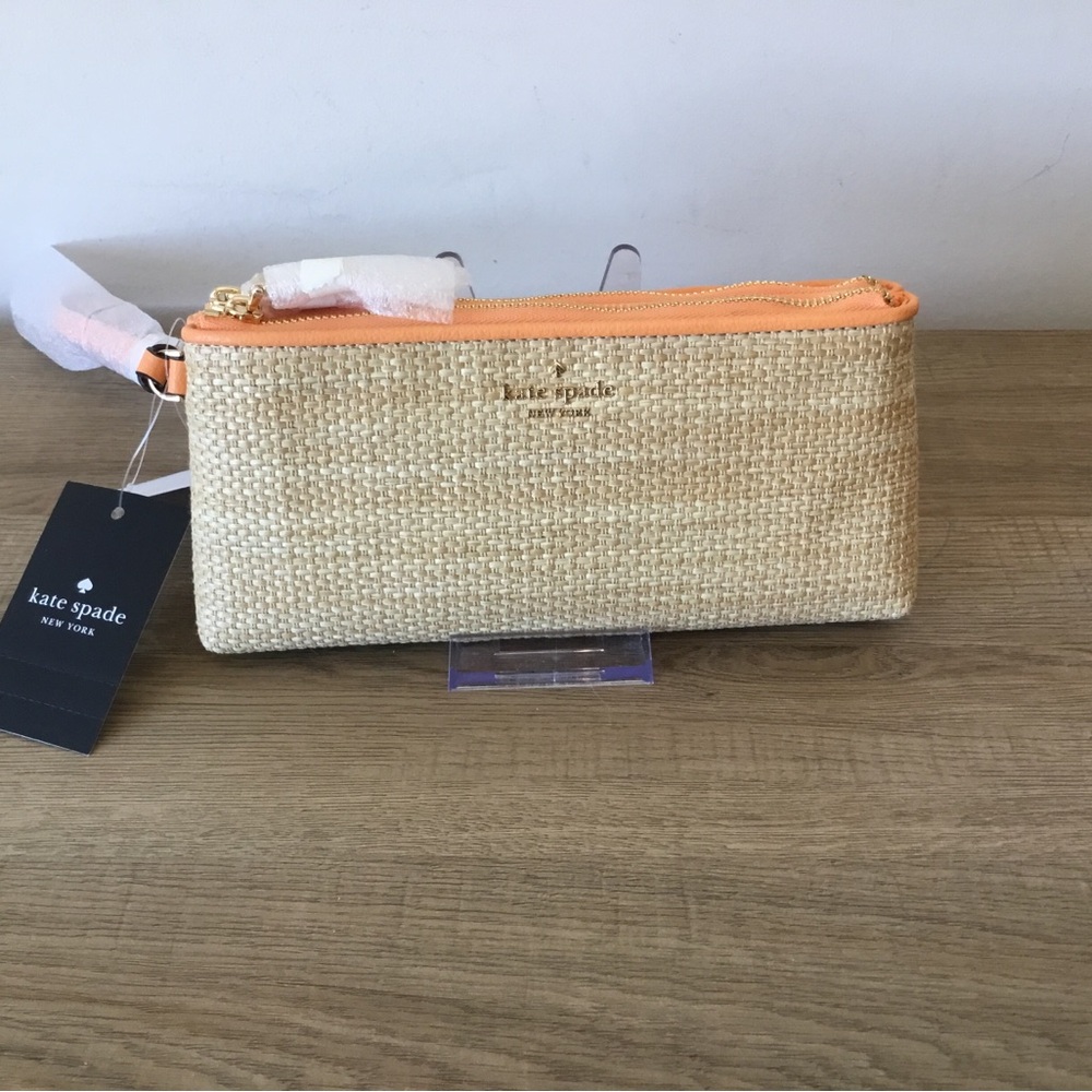 Kate Spade New York Double Zip Wren Straw Wristlet Clutch NWT $159